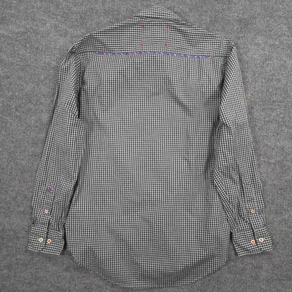 Robert Graham Shirt Mens M Gray Black Gingham Check Long Sleeve Button Up Preppy